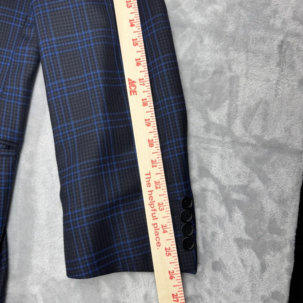 EXTREMA ZANETTI Zegna Blazer 44R US 54R IT Blue Windowpane Plaid Super 120s Wool